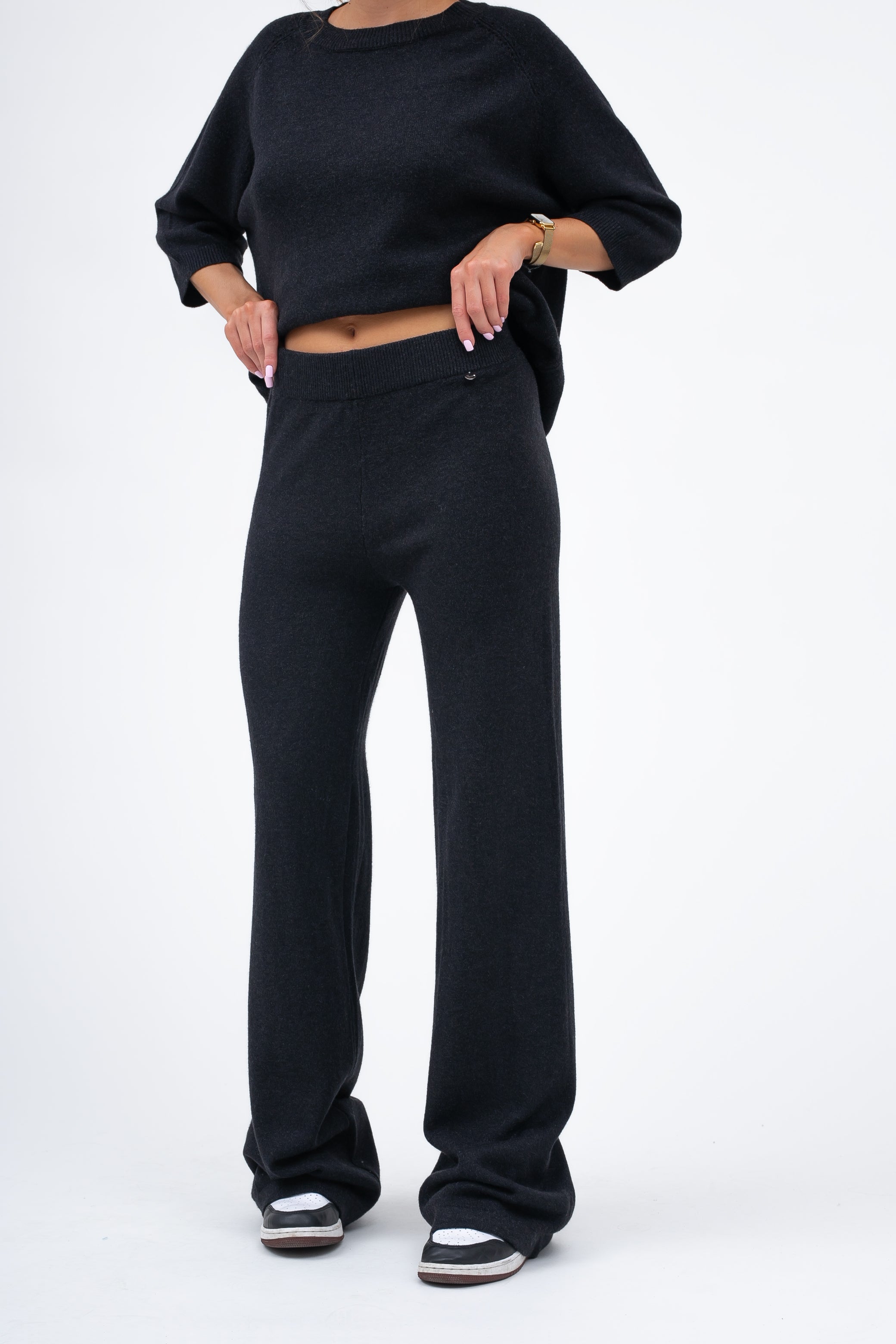 Spodnie palazzo z szerokimi nogawkami w zestawie dzianinowym COMO | Bastet | Spironik.pl