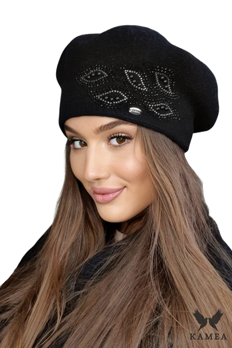 Beret Damski, Model: Heidi, Kolor: czarny, Skład materiału: 80% Wełna; 20% Poliamid, Przeznaczenie: Jesień/Zima, Rozmiar: Uniwersalny (54-60)