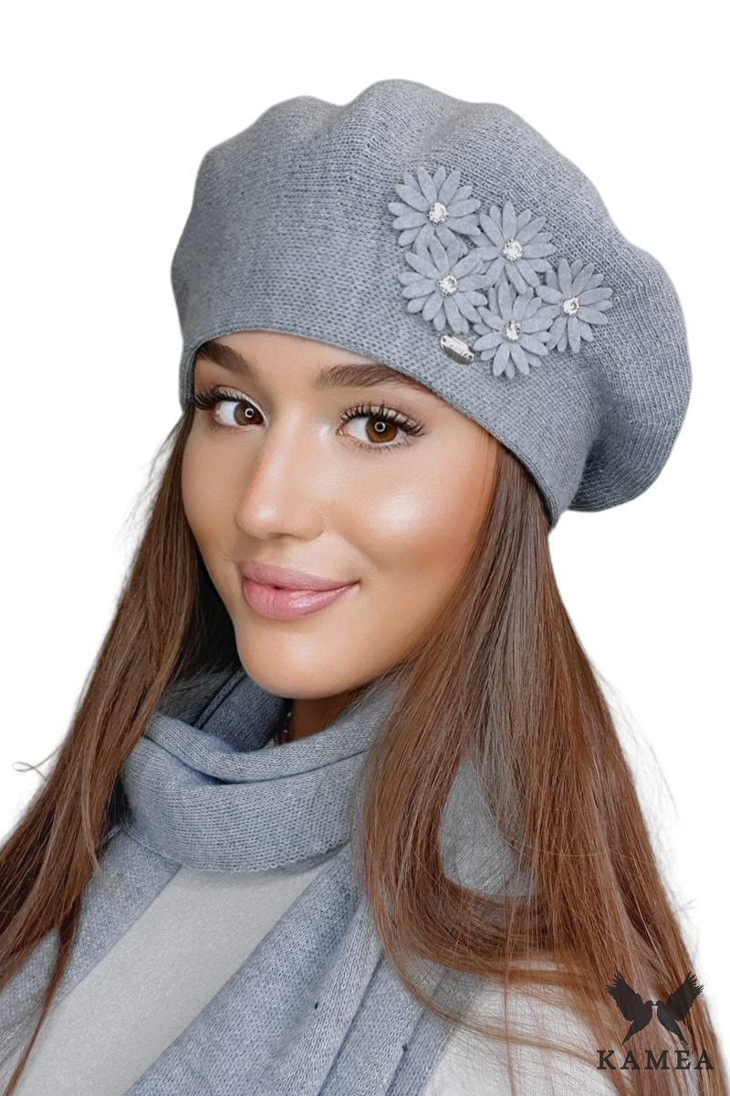 Beret Damski, Model: Tala, Kolor: szary, Skład materiału: 50% Akryl; 30% Wełna; 20% Poliamid, Przeznaczenie: Jesień/Zima, Rozmiar: Uniwersalny (54-60)