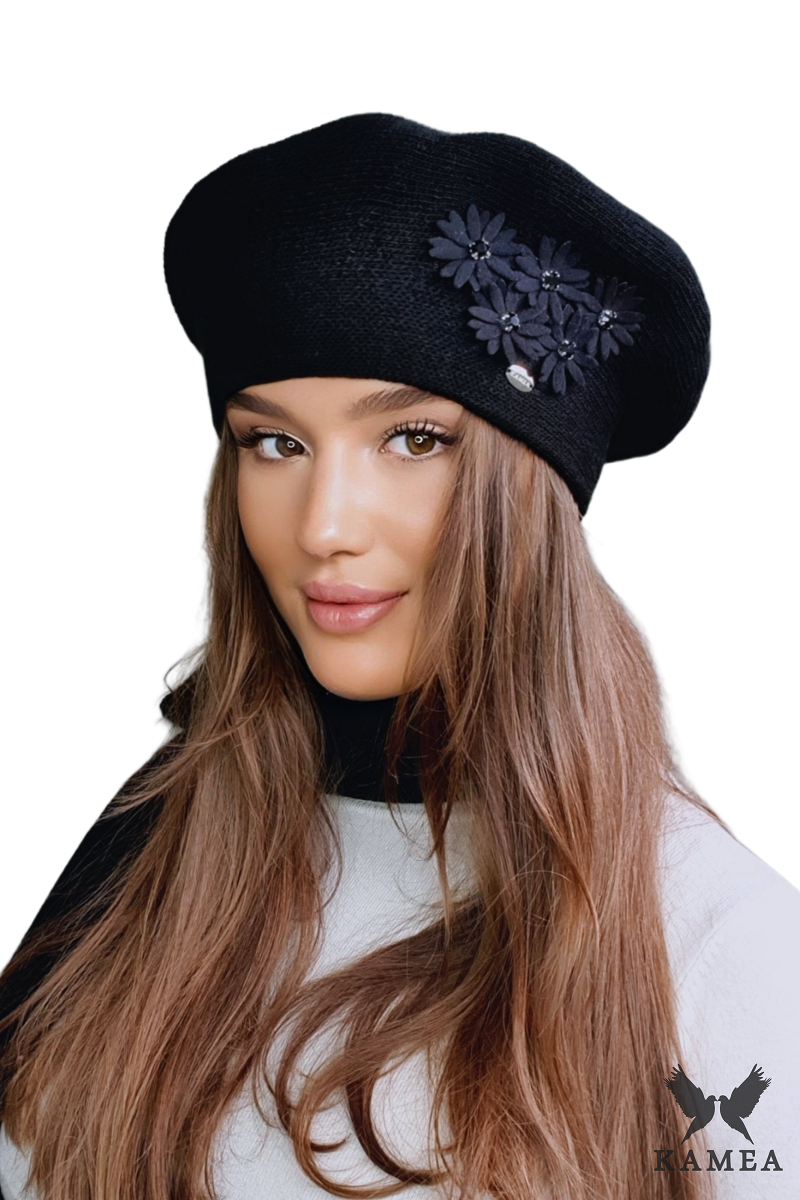 Beret Damski, Model: Tala, Kolor: czarny, Skład materiału: 50% Akryl; 30% Wełna; 20% Poliamid, Przeznaczenie: Jesień/Zima, Rozmiar: Uniwersalny (54-60)
