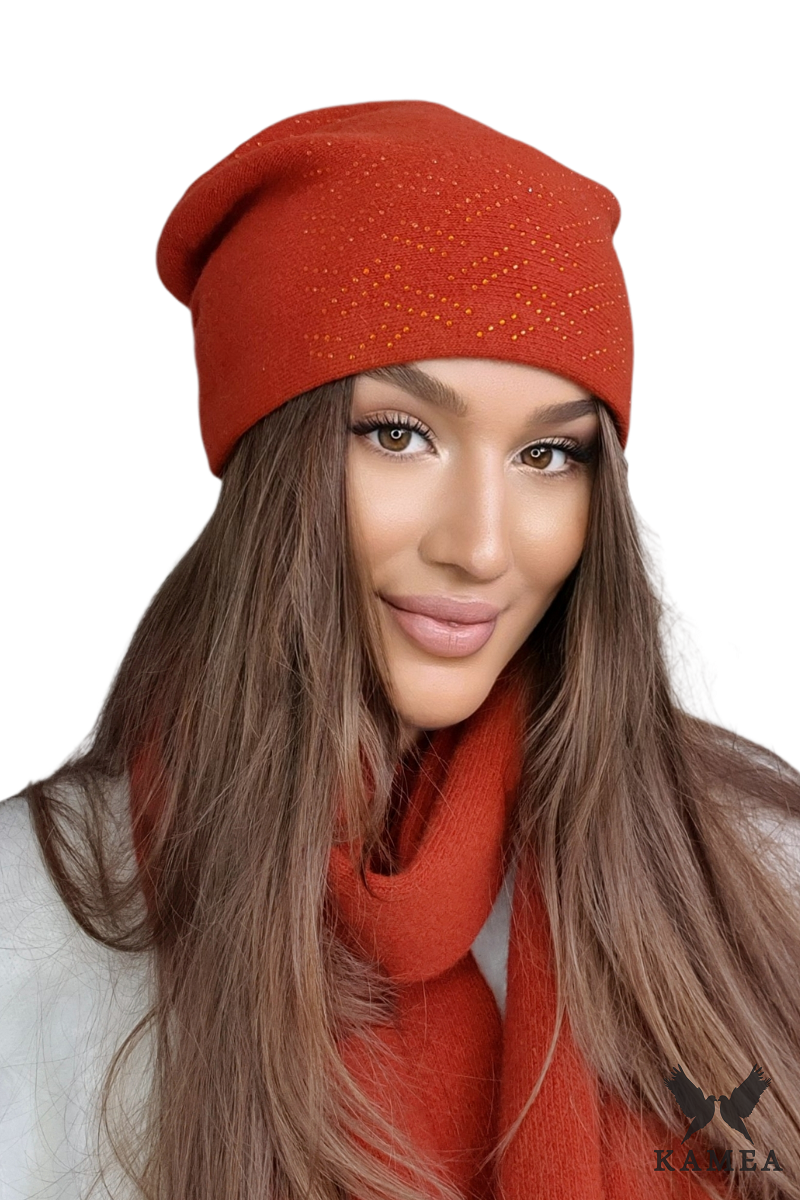 Czapka Damska, Model: Bellona-00, Kolor: rudy, Skład materiału: 80% Wełna; 20% Poliamid, Przeznaczenie: Jesień/Zima, Rozmiar: Uniwersalny (54-60)