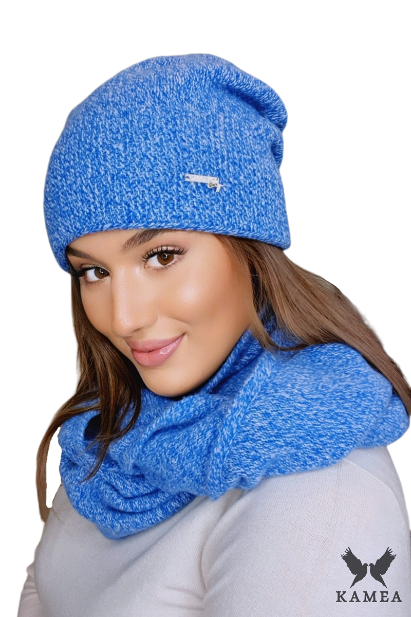 Komplet (Czapka + Komin), Model: Pene Komplet, Kolor: niebieski, Skład materiału: 80% Wełna; 20% Poliamid, Przeznaczenie: Jesień/Zima, Wymiary(długość/szerokość): 70cm/40cm (Komplet (Czapka + Komin), zdjęcie 2)