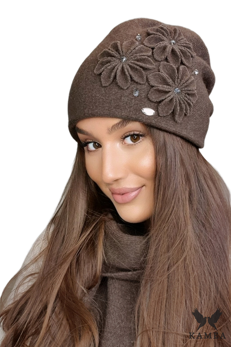 Czapki, Model: Jasira, Kolor: brązowy, Skład materiału: 80% Wełna; 20% Poliamid, Przeznaczenie: Jesień/Zima, Rozmiar: Uniwersalny (54-60)