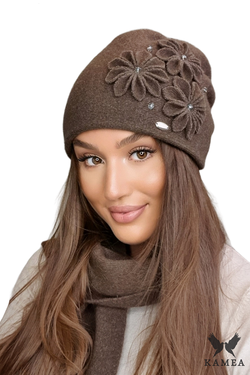 Czapki, Model: Jasira, Kolor: brązowy, Skład materiału: 80% Wełna; 20% Poliamid, Przeznaczenie: Jesień/Zima, Rozmiar: Uniwersalny (54-60) (Czapki, zdjęcie 2)