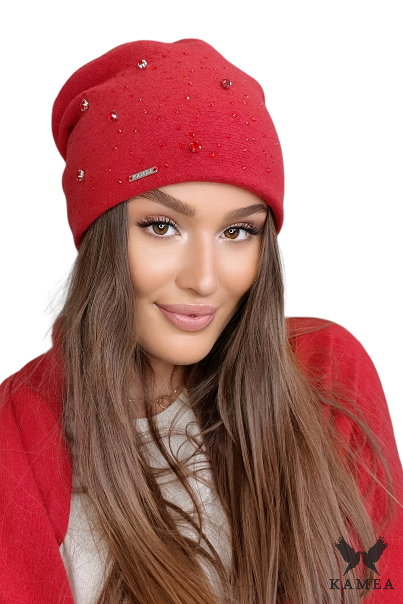 Czapki, Model: Latifa, Kolor: czerwony, Skład materiału: 80% Wełna; 20% Poliamid, Rozmiar: Uniwersalny (54-60)