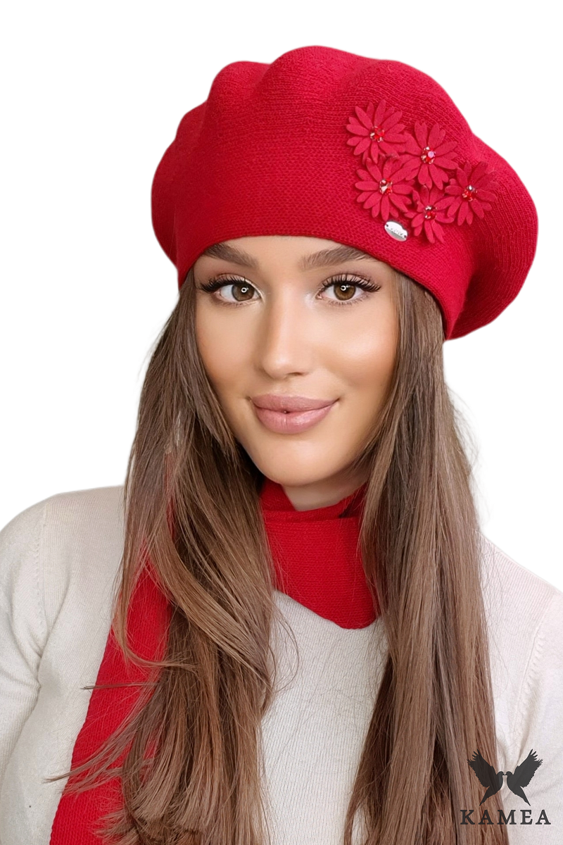 Beret Damski, Model: Tala, Kolor: czerwony, Skład materiału: 50% Akryl; 30% Wełna; 20% Poliamid, Przeznaczenie: Jesień/Zima, Rozmiar: Uniwersalny (54-60)