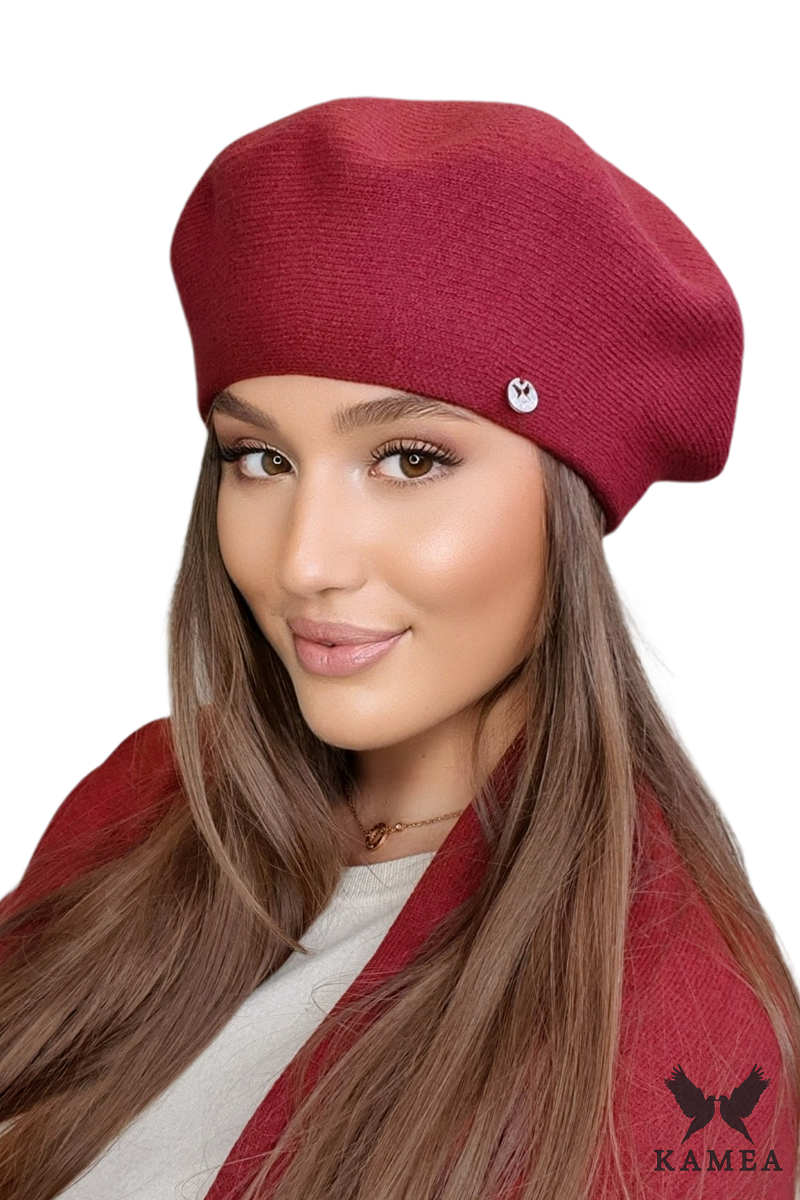 Beret Damski, Model: Afrah, Kolor: bordowy, Skład materiału: 40% Akryl; 25% Wiskoza; 20% Wełna; 15% Elastan, Przeznaczenie: Jesień/Zima, Rozmiar: Uniwersalny (54-60)