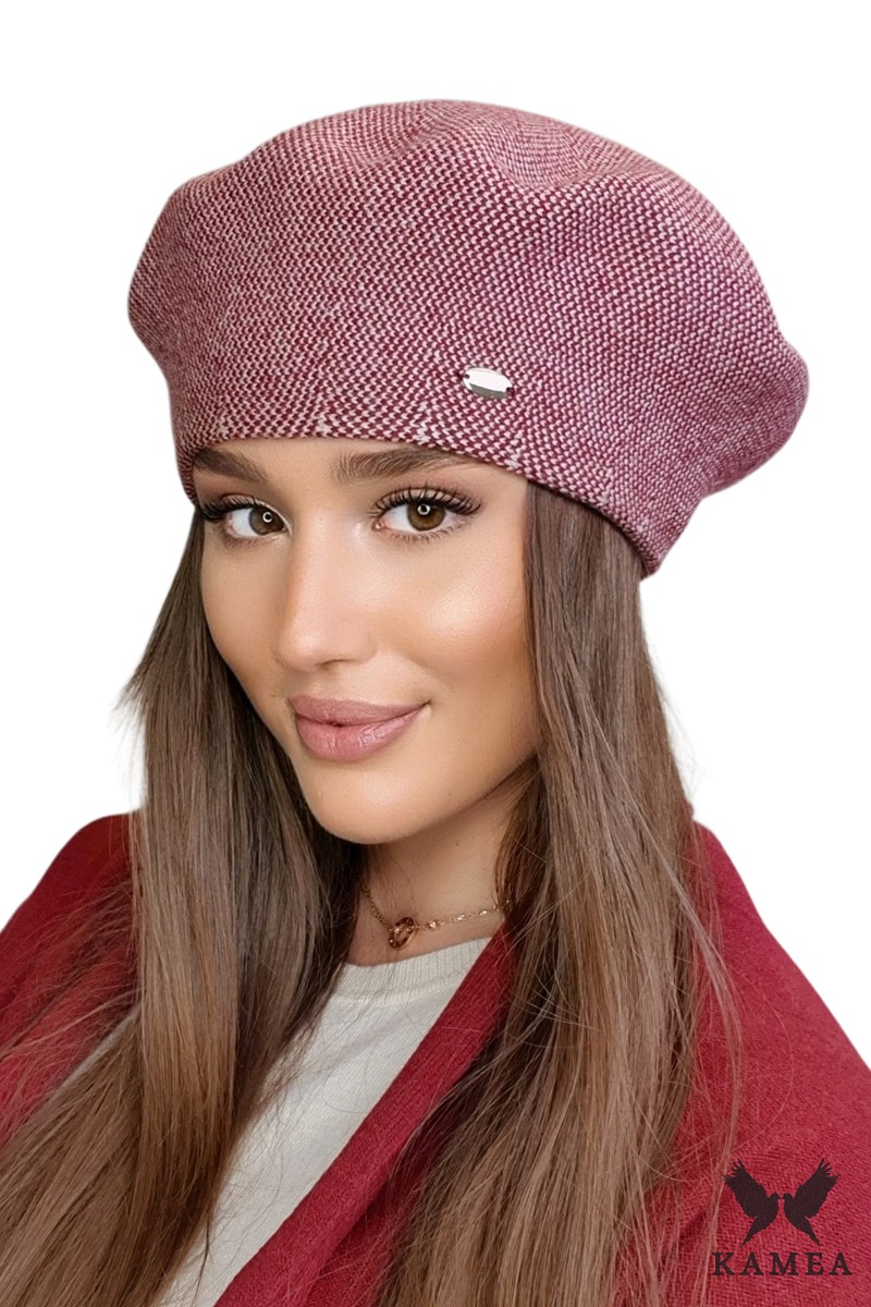 Beret Damski, Model: Arkadia, Kolor: bordowy, Skład materiału: 40% Akryl; 25% Wiskoza; 20% Wełna; 15% Elastan, Przeznaczenie: Jesień/Zima, Rozmiar: Uniwersalny (54-60)