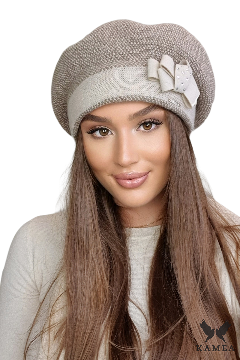 Beret Damski, Model: Amparo, Kolor: beżowy, Skład materiału: 80% Wełna; 20% Poliamid, Przeznaczenie: Jesień/Zima, Rozmiar: Uniwersalny (54-60)