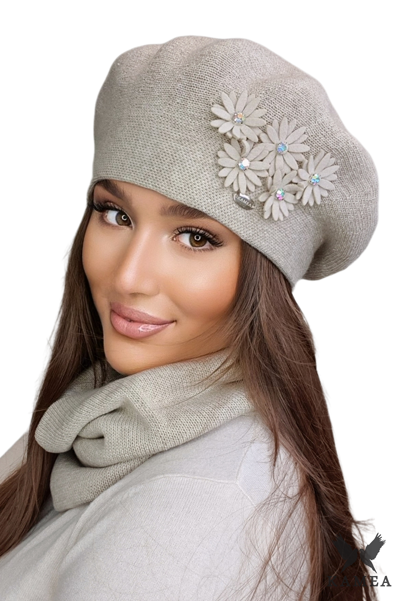 Beret Damski, Model: Tala, Kolor: beżowy, Skład materiału: 50% Akryl; 30% Wełna; 20% Poliamid, Przeznaczenie: Jesień/Zima, Rozmiar: Uniwersalny (54-60) (Beret Damski, zdjęcie 2)