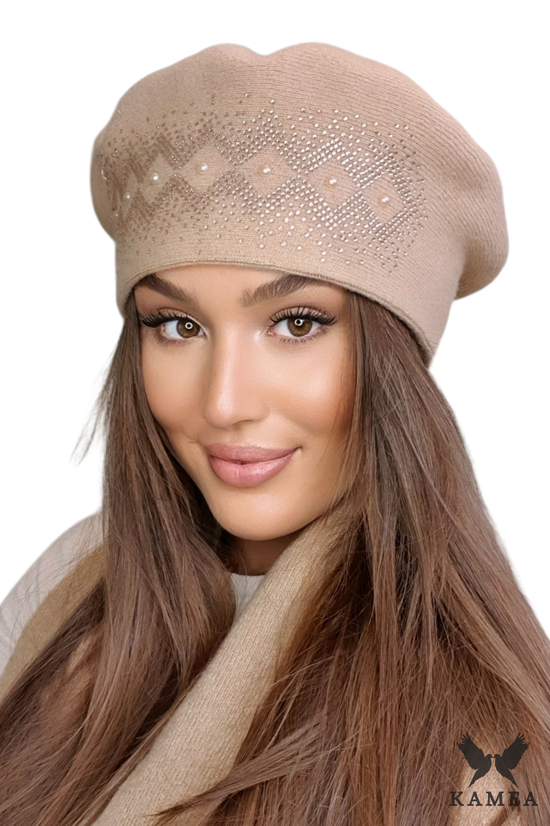 Beret Damski, Model: Ginger, Kolor: camelowy, Skład materiału: 80% Wełna; 20% Poliamid, Przeznaczenie: Jesień/Zima, Rozmiar: Uniwersalny (54-60)