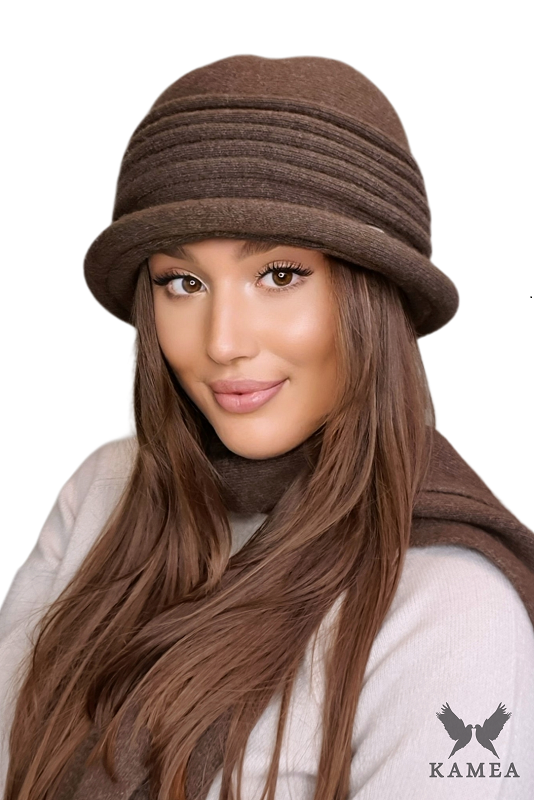 Kapelusz Damski, Model: Salerno, Kolor: brązowy, Skład materiału: 80% Wełna; 20% Poliamid, Rozmiar: Uniwersalny (54-60) (Kapelusz Damski, zdjęcie 2)