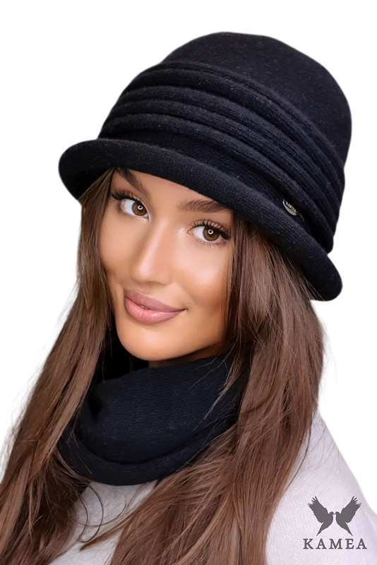 Kapelusz Damski, Model: Salerno, Kolor: czarny, Skład materiału: 80% Wełna; 20% Poliamid, Rozmiar: Uniwersalny (54-60)