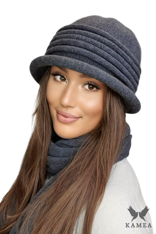 Kapelusz Damski, Model: Salerno, Kolor: grafitowy, Skład materiału: 80% Wełna; 20% Poliamid, Rozmiar: Uniwersalny (54-60)