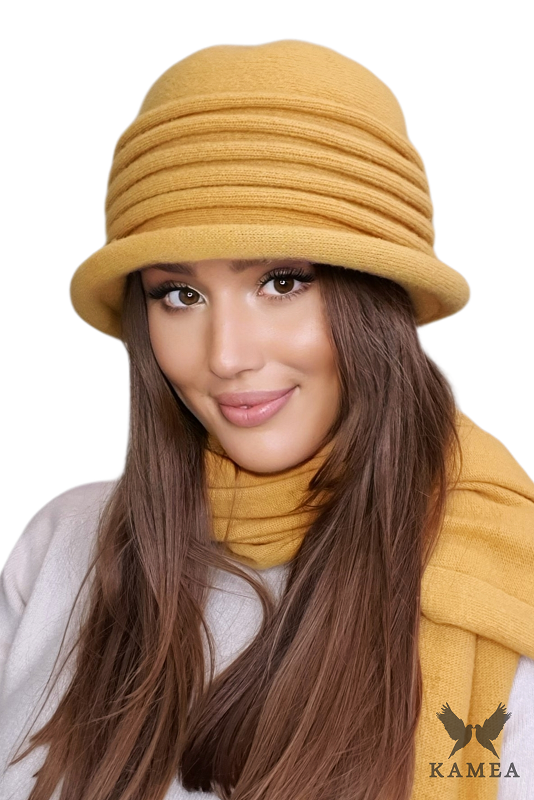 Kapelusz Damski, Model: Salerno, Kolor: musztardowy, Skład materiału: 80% Wełna; 20% Poliamid, Rozmiar: Uniwersalny (54-60)