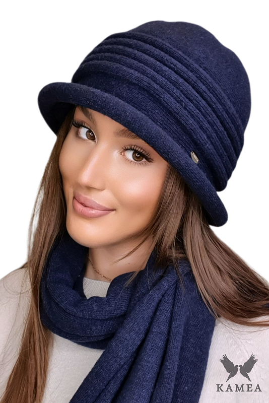 Kapelusz Damski, Model: Salerno, Kolor: granatowy, Skład materiału: 80% Wełna; 20% Poliamid, Rozmiar: Uniwersalny (54-60)