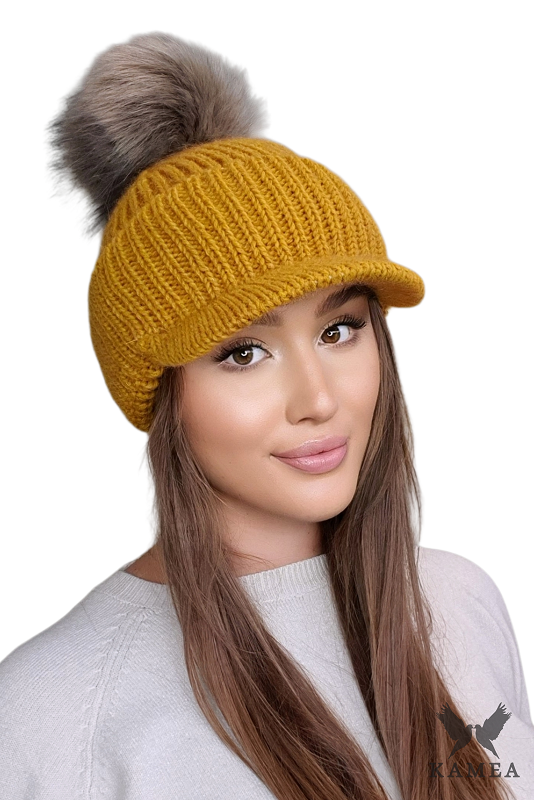Czapka Damska, Model: Amarylis, Kolor: musztardowy, Skład materiału: 40% Akryl; 30% Alpaka; 30% Wełna, Przeznaczenie: Jesień/Zima, Rozmiar: Uniwersalny (54-60) (Czapka Damska, zdjęcie 2)