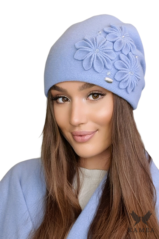 Czapki, Model: Jasira, Kolor: błękitny, Skład materiału: 80% Wełna; 20% Poliamid, Przeznaczenie: Jesień/Zima, Rozmiar: Uniwersalny (54-60)