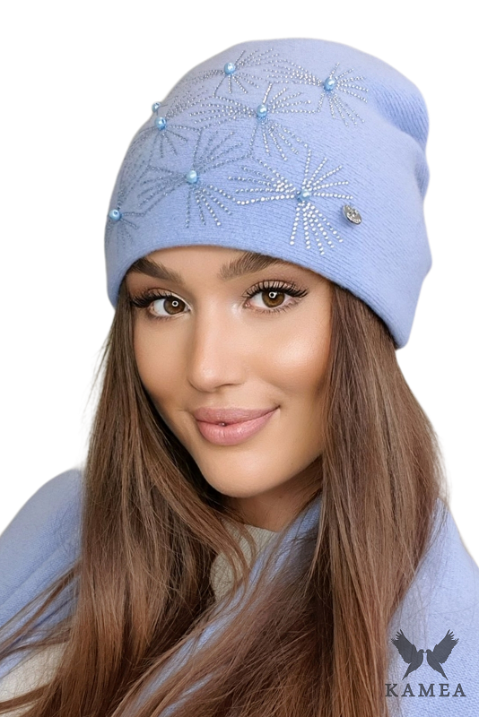 Czapka Damska, Model: Huma, Kolor: błękitny, Skład materiału: 80% Wełna; 20% Poliamid, Rozmiar: Uniwersalny (54-60)