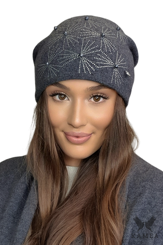 Czapka Damska, Model: Huma, Kolor: grafitowy, Skład materiału: 80% Wełna; 20% Poliamid, Rozmiar: Uniwersalny (54-60)