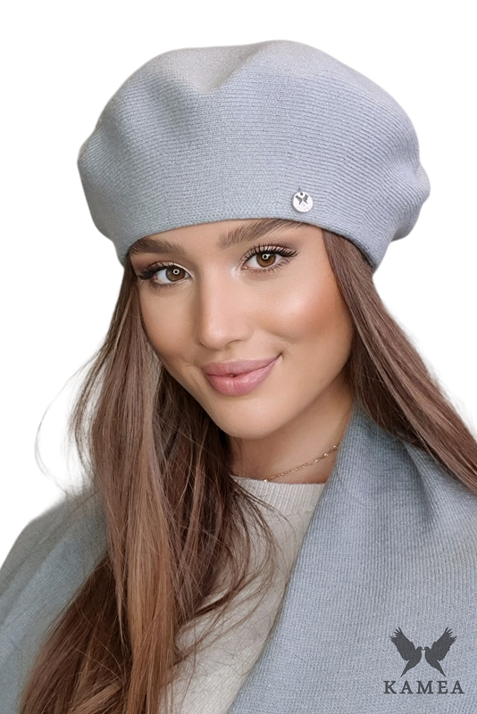 Beret Damski, Model: Afrah, Kolor: szary, Skład materiału: 40% Akryl; 25% Wiskoza; 20% Wełna; 15% Elastan, Przeznaczenie: Jesień/Zima, Rozmiar: Uniwersalny (54-60)