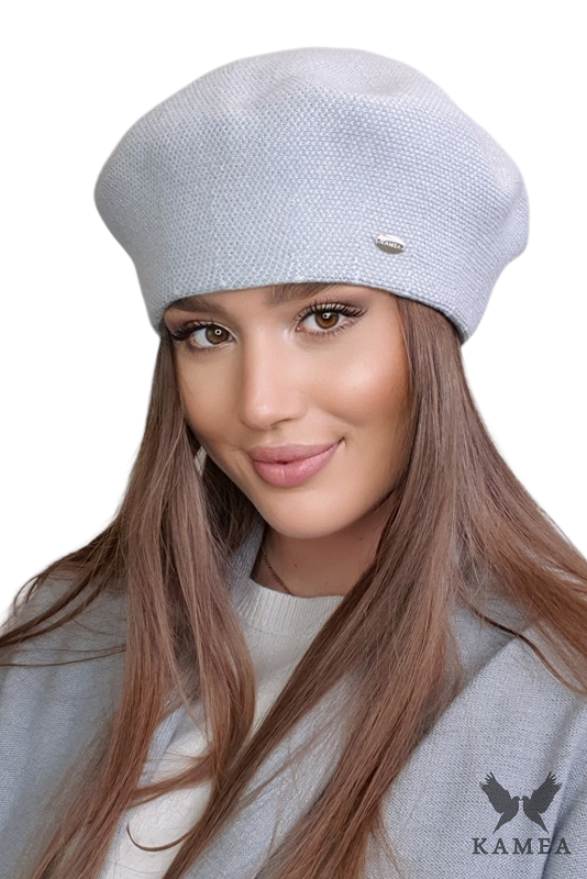 Beret Damski, Model: Arkadia, Kolor: szary, Skład materiału: 40% Akryl; 25% Wiskoza; 20% Wełna; 15% Elastan, Przeznaczenie: Jesień/Zima, Rozmiar: Uniwersalny (54-60)