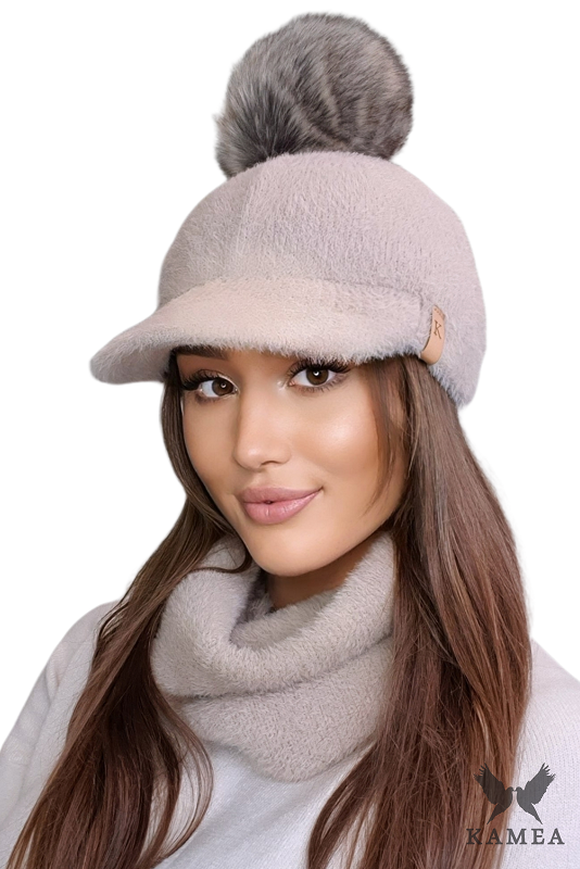 Czapki, Model: Koryna, Kolor: ciemny beżowy, Skład materiału: 100% Poliamid, Rozmiar: Uniwersalny (54-60)