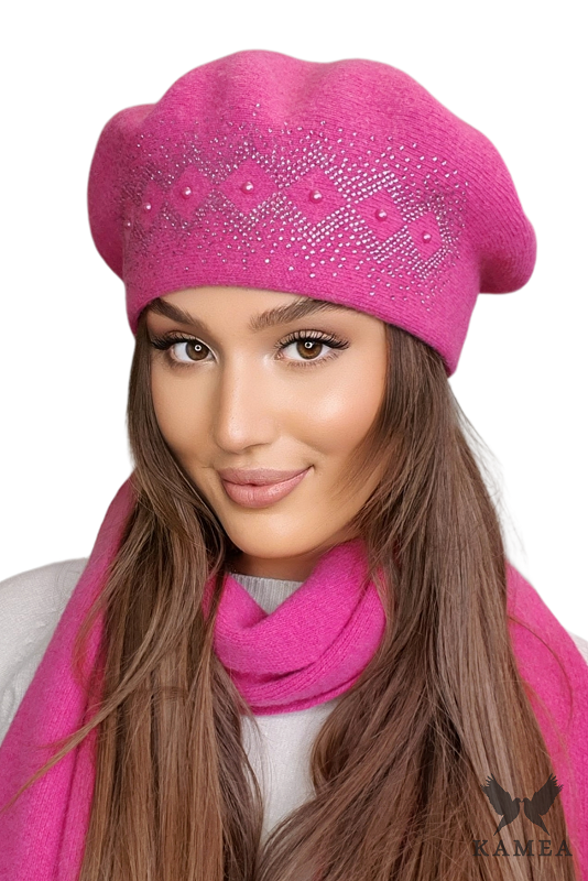 GINGER wełniany beret damski kolor malinowy