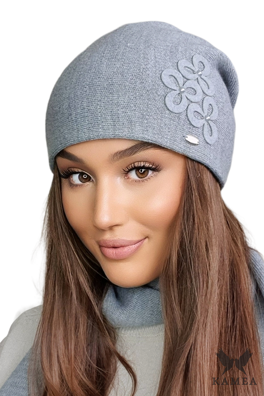 Czapka Damska, Model: Cytryn, Kolor: szary, Skład materiału: 50% Akryl; 30% Wełna; 20% Poliamid, Przeznaczenie: Jesień/Zima, Rozmiar: Uniwersalny (54-60)