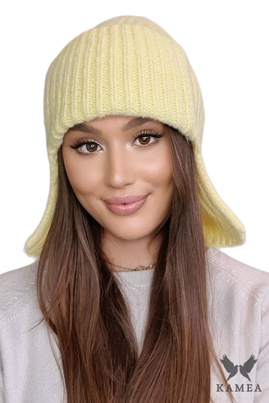 Czapki, Model: Ametyst, Kolor: żółty, Skład materiału: 57% Akryl; 29% Poliamid; 7% Wiskoza; 7% Wełna, Przeznaczenie: Jesień/Zima, Rozmiar: Uniwersalny (54-60)
