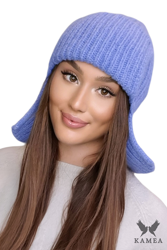 Czapka Damska, Model: Ametyst, Kolor: niebieski, Skład materiału: 57% Akryl; 29% Poliamid; 7% Wiskoza; 7% Wełna, Przeznaczenie: Jesień/Zima, Rozmiar: Uniwersalny (54-60) (Czapka Damska, zdjęcie 2)