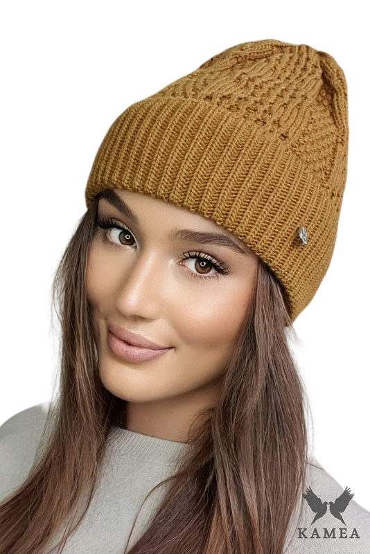 Komplet (Czapka + Komin), Model: Safona-Komplet, Kolor: musztardowy, Skład materiału: 50% Akryl; 30% Wełna; 20% Poliamid, Przeznaczenie: Jesień/Zima, Wymiary(długość/szerokość): 70cm/30cm (Komplet (Czapka + Komin), zdjęcie 2)