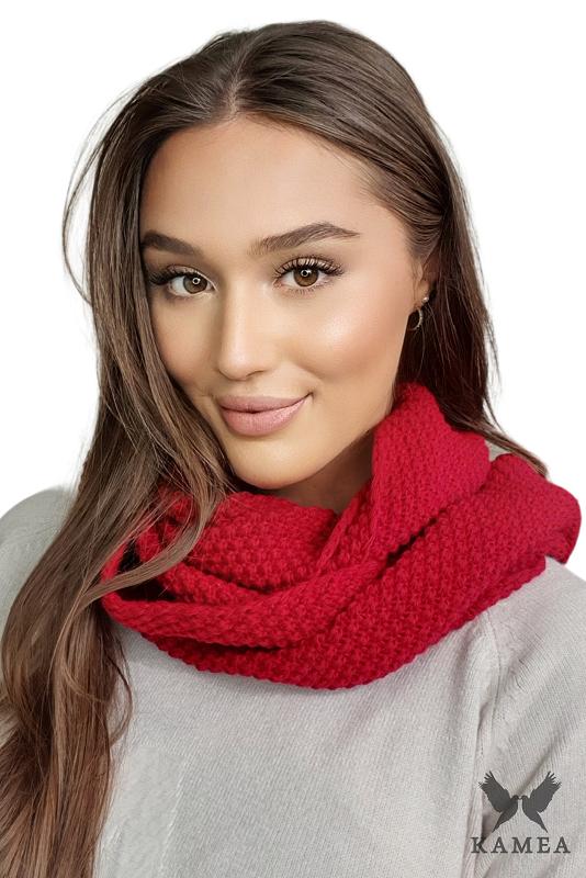 Komplet (Czapka + Komin), Model: Safona-Komplet, Kolor: czerwony, Skład materiału: 50% Akryl; 30% Wełna; 20% Poliamid, Przeznaczenie: Jesień/Zima, Wymiary(długość/szerokość): 70cm/30cm (Komplet (Czapka + Komin), zdjęcie 3)