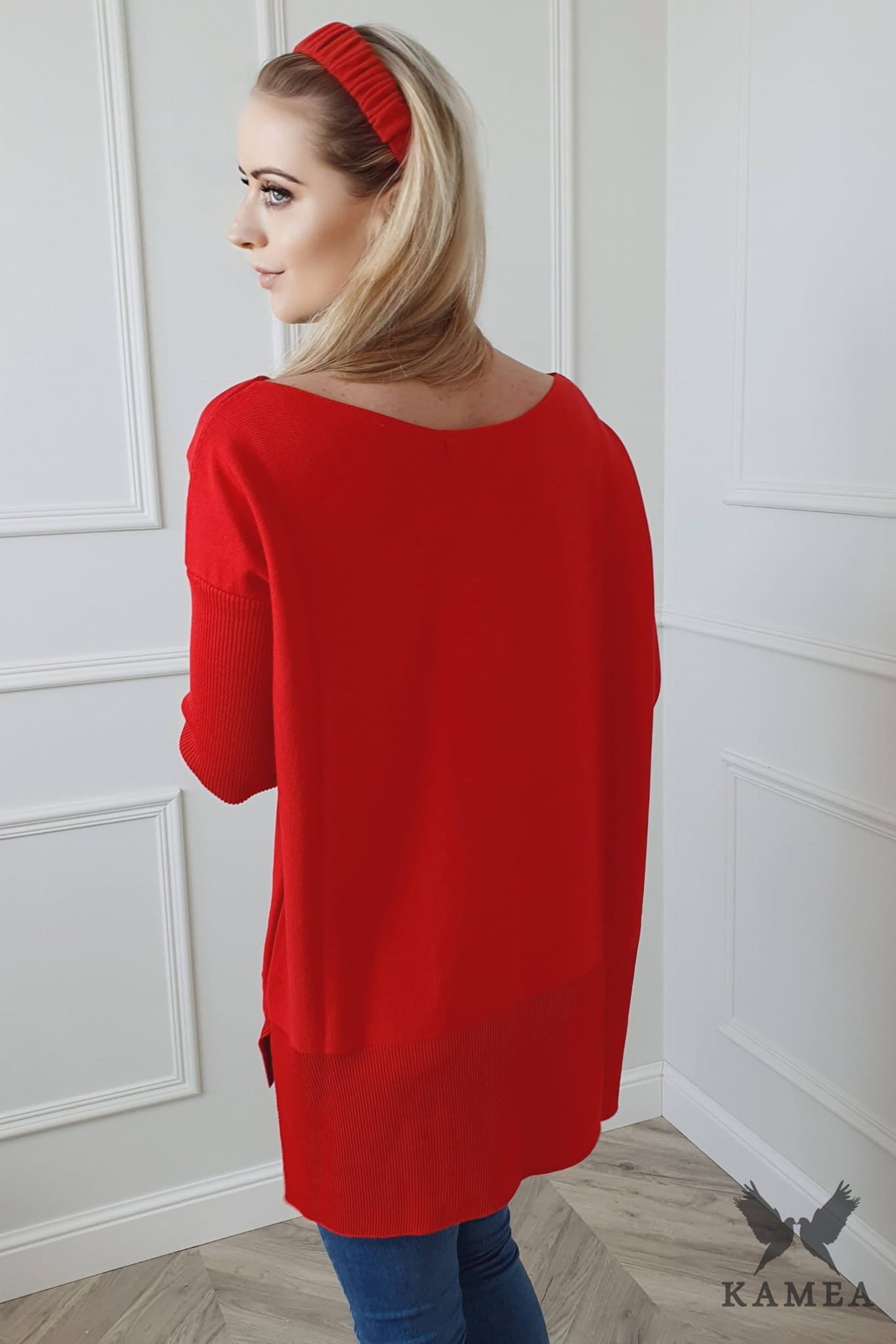 Sweter Damski, Model: Hiacynta, Kolor: czerwony, Skład materiału: 50% Bawełna ; 50% Akryl, Przeznaczenie: Wielosezonowe (Sweter Damski, zdjęcie 2)