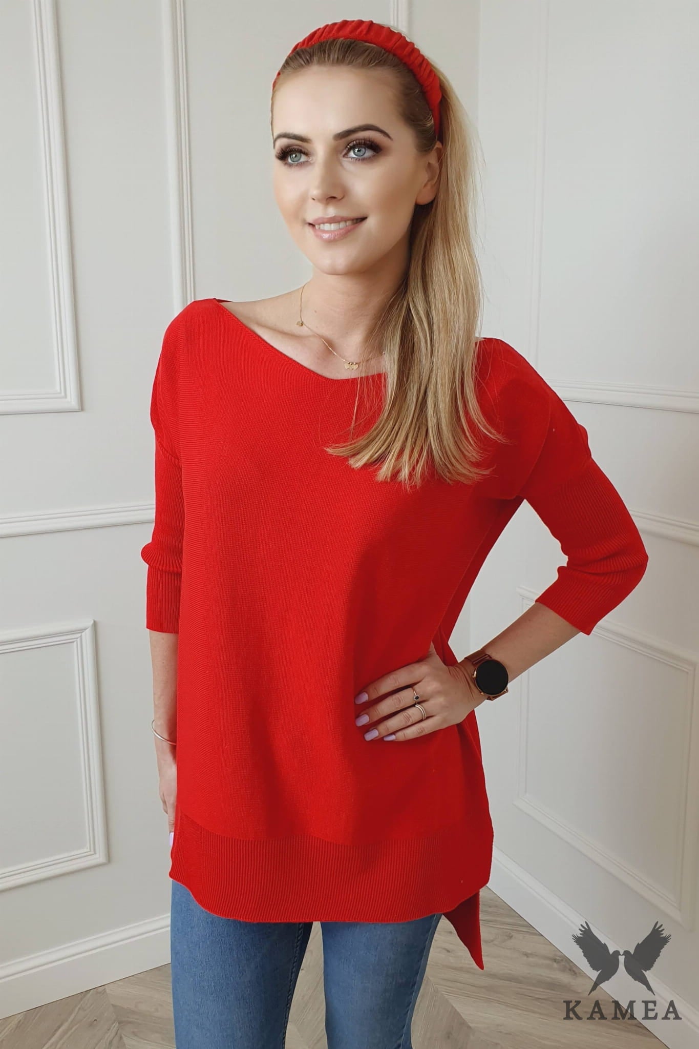 Sweter Damski, Model: Hiacynta, Kolor: czerwony, Skład materiału: 50% Bawełna ; 50% Akryl, Przeznaczenie: Wielosezonowe