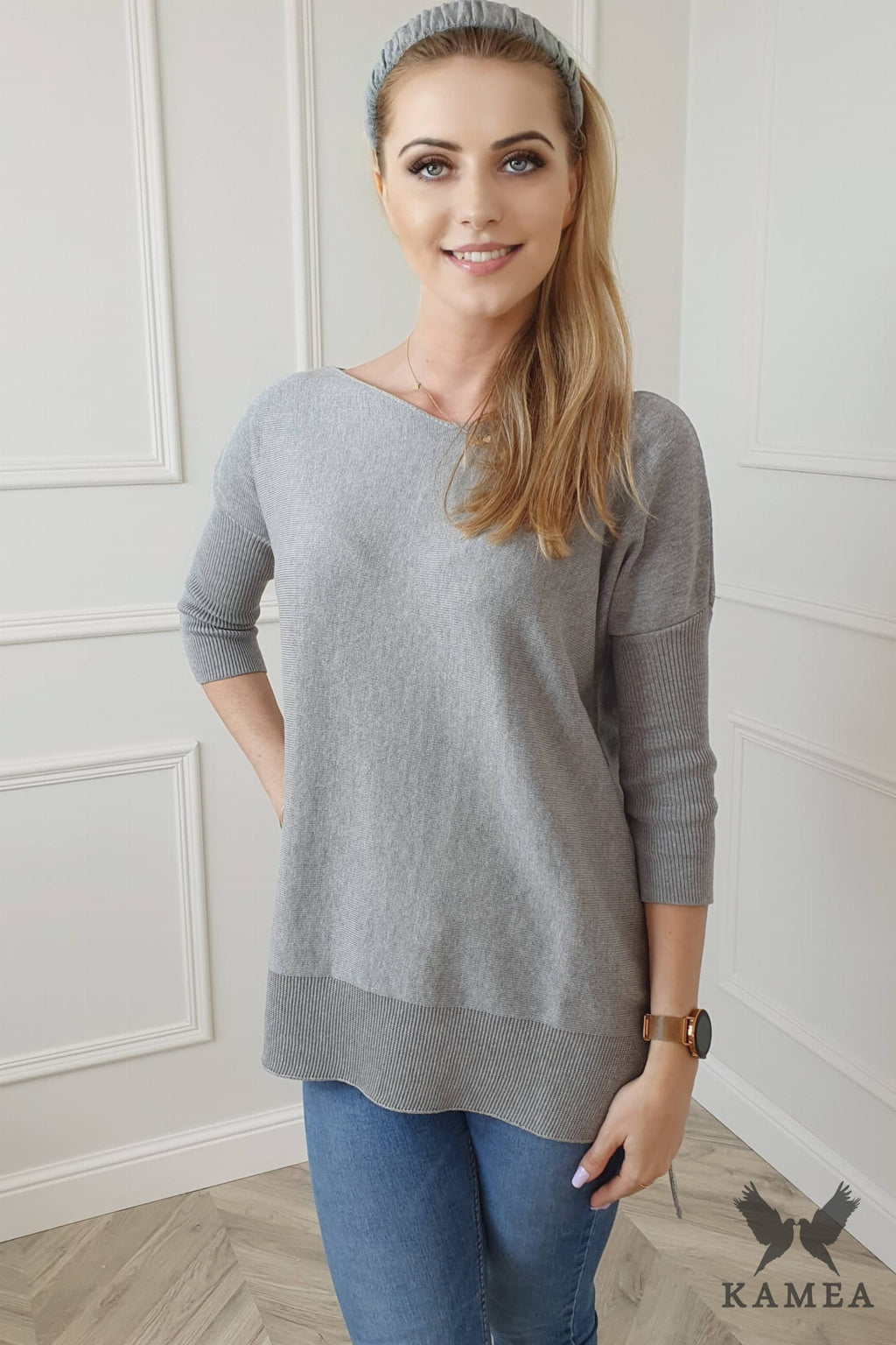 Sweter Damski, Model: Hiacynta, Kolor: szary, Skład materiału: 50% Bawełna ; 50% Akryl