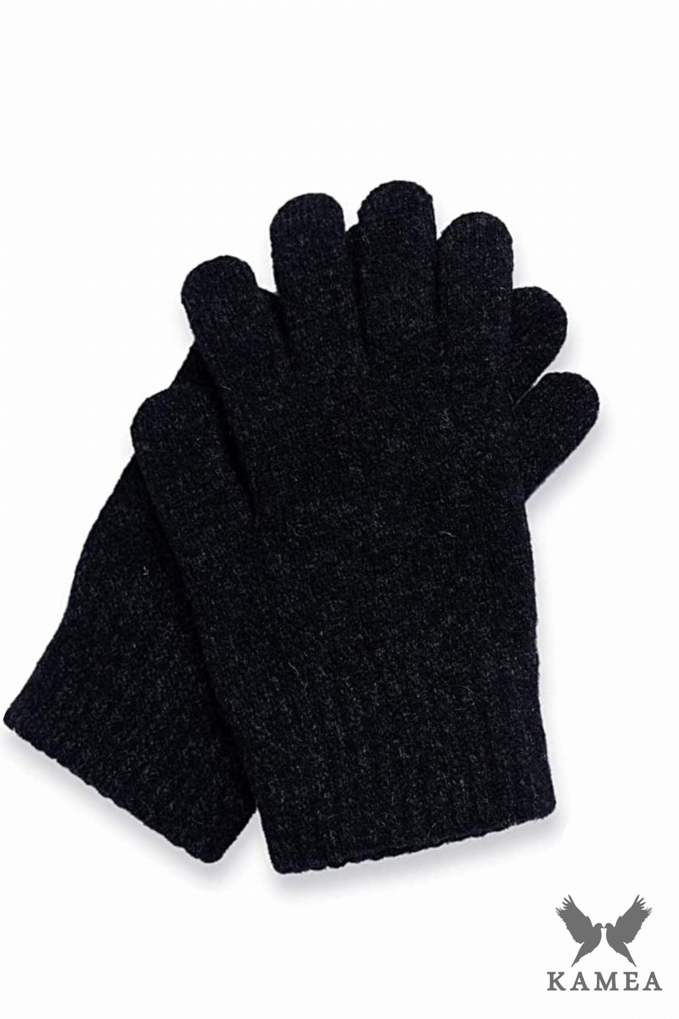 Klasyczne czarne rękawiczki Anna, 5-palczaste, wykonane z miękkiej wełny, uniwersalny rozmiar | manufacture | Spironik.pl