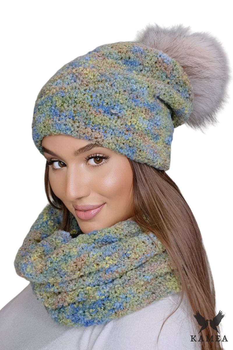 Komplet (Czapka + Komin), Model: Fazila-Komplet, Kolor: mix mieta, Skład materiału: 50% Baby Alpaka; 50% Wełna Jagnięca, Przeznaczenie: Jesień/Zima, Wymiary(długość/szerokość): 33cm/37cm