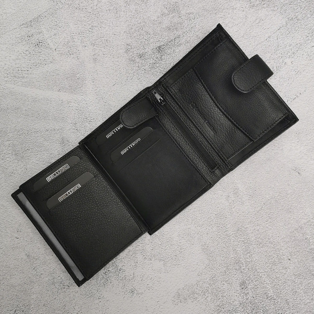 Czarny portfel skórzany Bellugio z systemem RFID Secure, licznymi przegródkami i zapinanymi kieszeniami na suwak | Spironik.pl