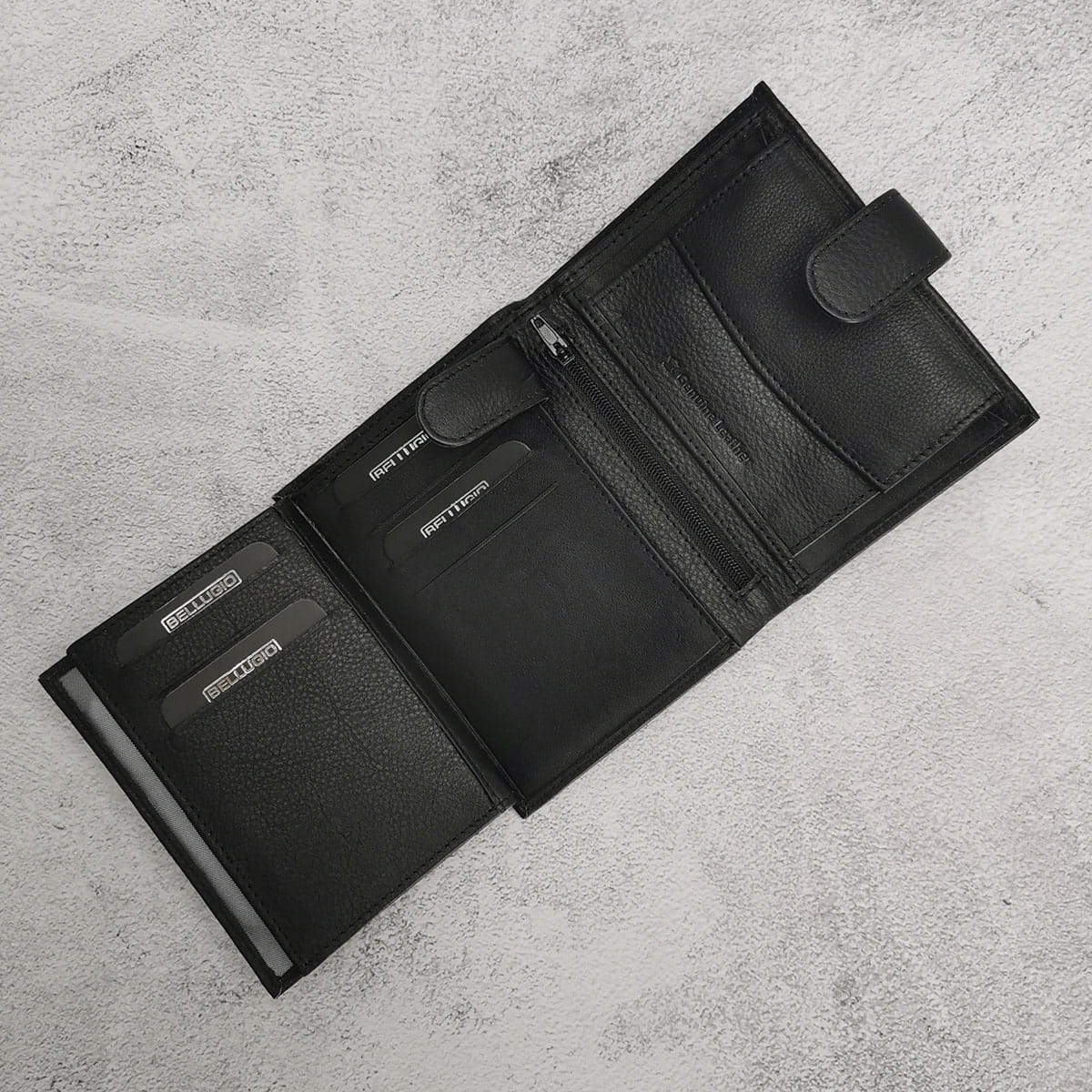 Czarny portfel skórzany Bellugio z systemem RFID Secure, licznymi przegródkami i zapinanymi kieszeniami na suwak | Spironik.pl