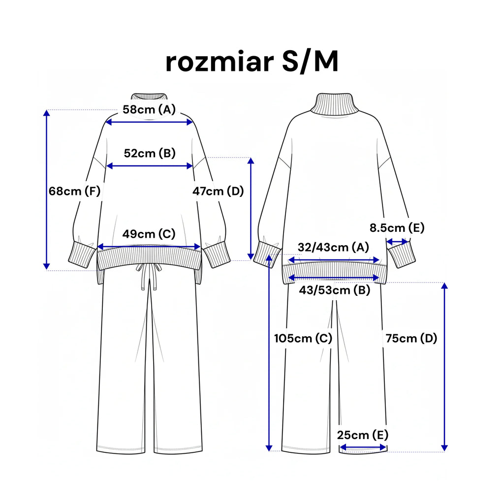 Komplet sweterkowy z golfem - Bastet by Agnieszka Włodarczyk. Kolor Granatowy