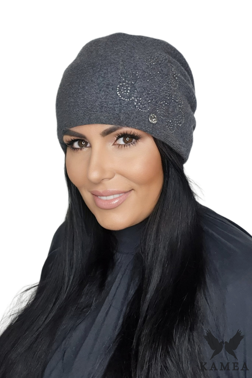 Czapka Damska, Model: Izolde, Kolor: grafitowy, Skład materiału: 80% Wełna; 20% Poliamid, Rozmiar: Uniwersalny (54-60)