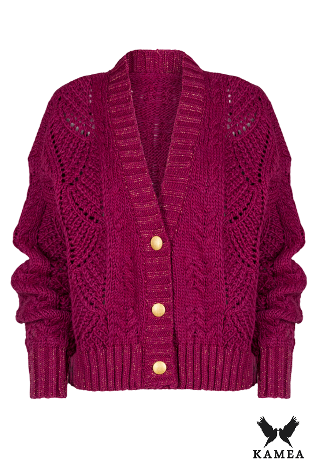 Kardigan Damski, Model: Karmen, Kolor: fuksja-lux, Skład materiału: 58% Akryl; 30% Wełna; 10% Alpaka; 2% Lurex