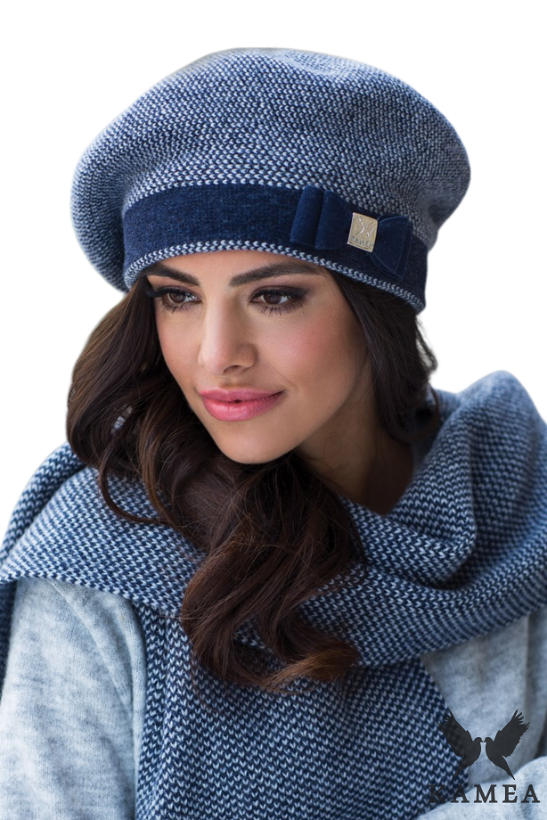 Beret Damski, Model: Tiona Beret, Kolor: granatowy, Skład materiału: 90 % Wełna; 10 % Poliamid, Przeznaczenie: Jesień/Zima, Rozmiar: Uniwersalny (54-60)