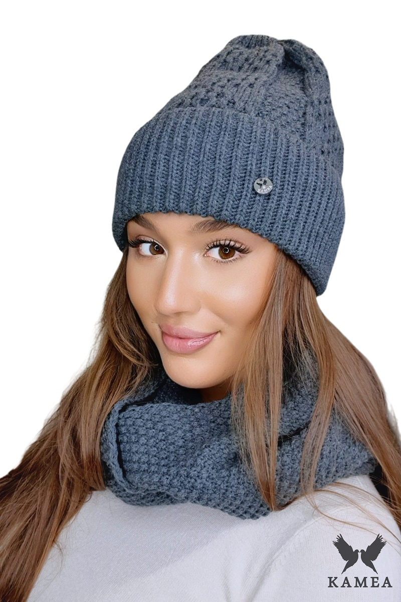 Komin Damski, Model: Safona-Komin, Kolor: grafitowy, Skład materiału: 50% Akryl; 30% Wełna; 20% Poliamid, Przeznaczenie: Jesień/Zima, Wymiary(długość/szerokość): 70cm/30cm (Komin Damski, zdjęcie 2)