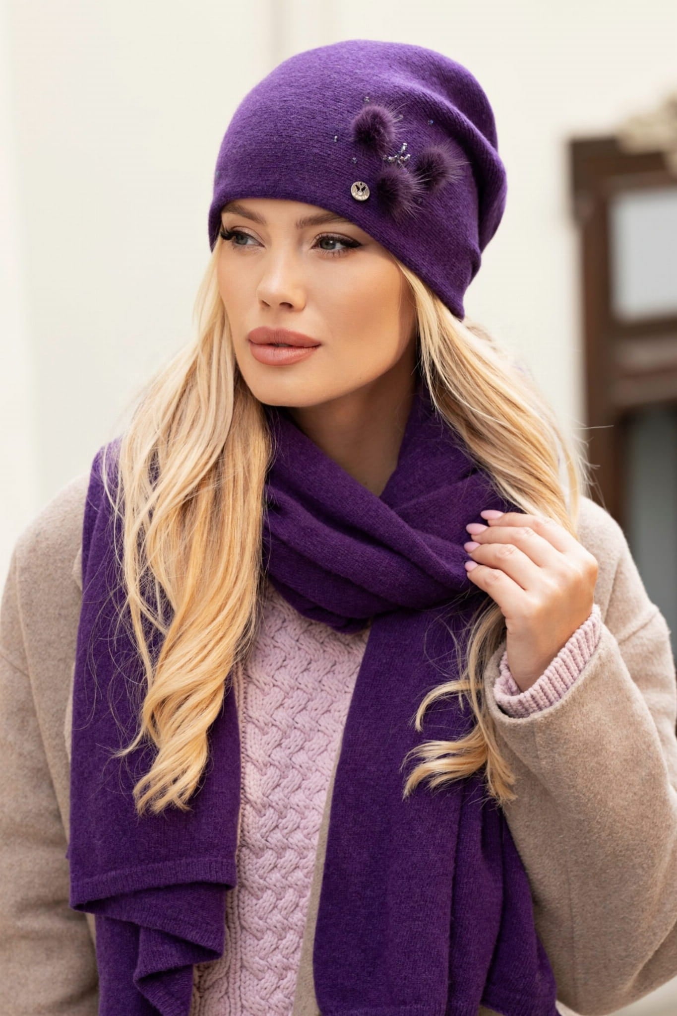 Čepice, Model: Onyks, Barva: fialová, Složení materiálu: 80% Vlna; 20% Polyamid, Určení: Podzim/Zima, Velikost: Univerzální (54-60)