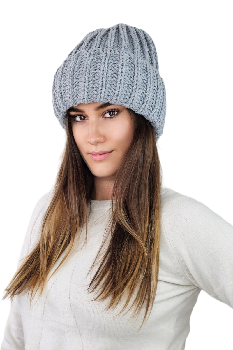 Czapka Uni, Model: Landa, Kolor: szary, Skład materiału: 50% Wełna; 50% Akryl, Rozmiar: Uniwersalny (54-60) (Czapka Uni, zdjęcie 2)