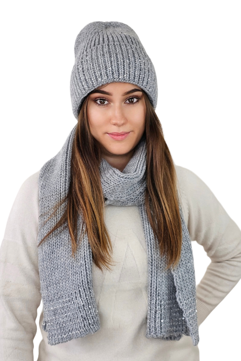 Komplet (Czapka+Szalik), Model: Ginny-Komplet, Kolor: szary, Skład materiału: 50% Wełna; 40% Akryl; 10% Poliester, Rozmiar: Uniwersalny (54-60) (Komplet (Czapka+Szalik), zdjęcie 3)