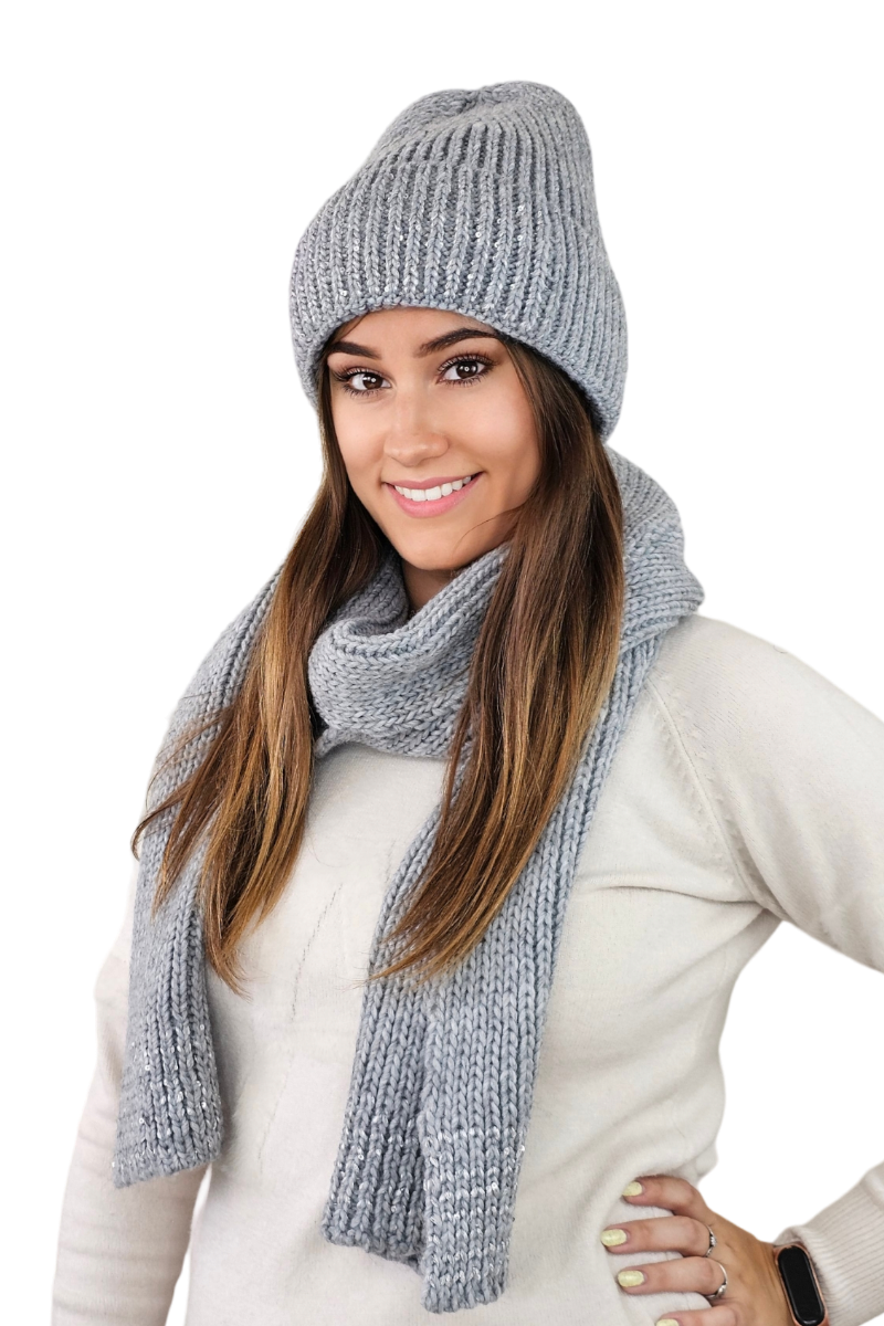 Komplet (Czapka+Szalik), Model: Ginny-Komplet, Kolor: szary, Skład materiału: 50% Wełna; 40% Akryl; 10% Poliester, Rozmiar: Uniwersalny (54-60) (Komplet (Czapka+Szalik), zdjęcie 4)