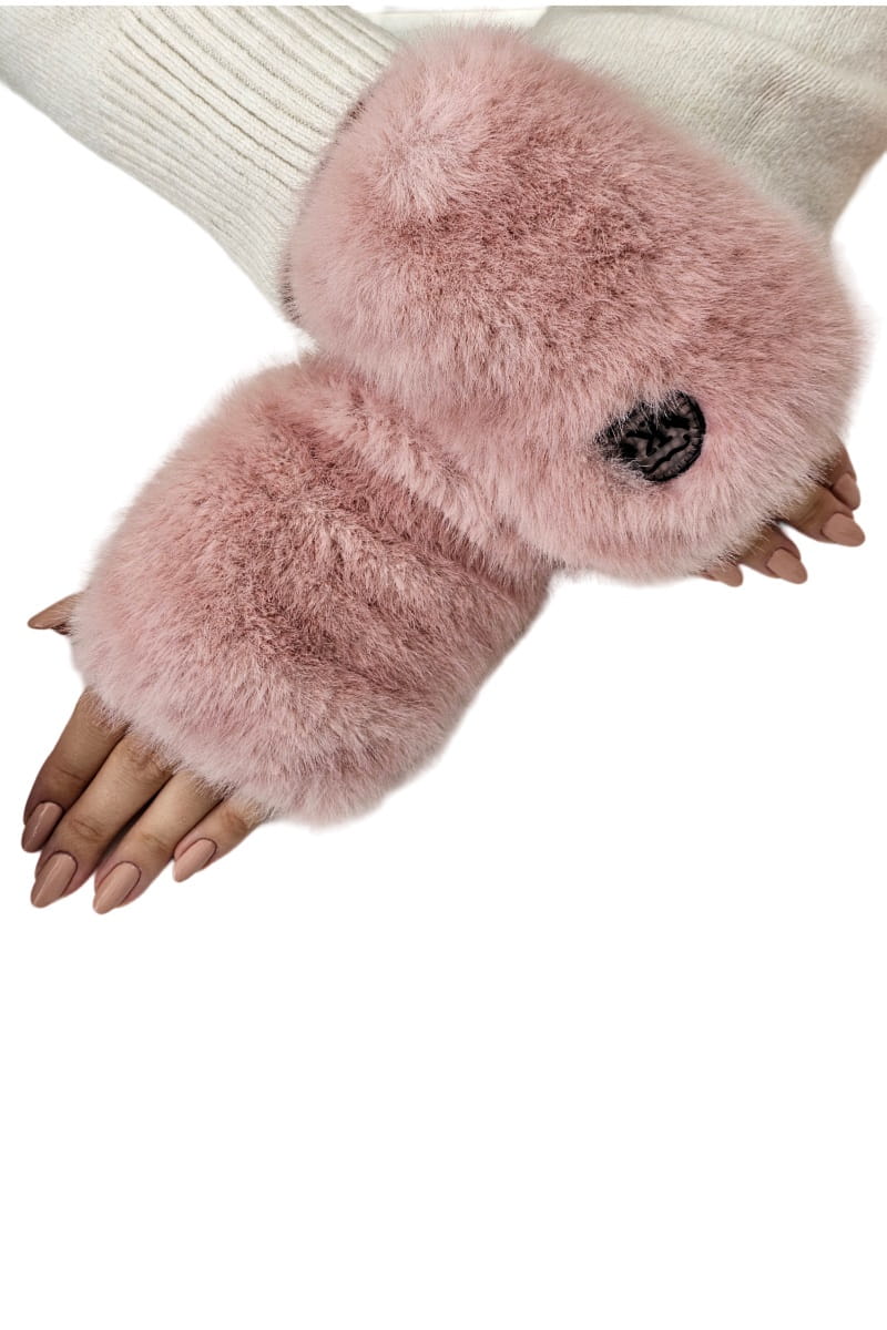 Rękawiczki, Model: Aster-Mitenki, Kolor: różowy, Skład materiału: Futro 100% Poliester; 100% Poliester, Rozmiar: Uniwersalny (Rękawiczki, zdjęcie 3)